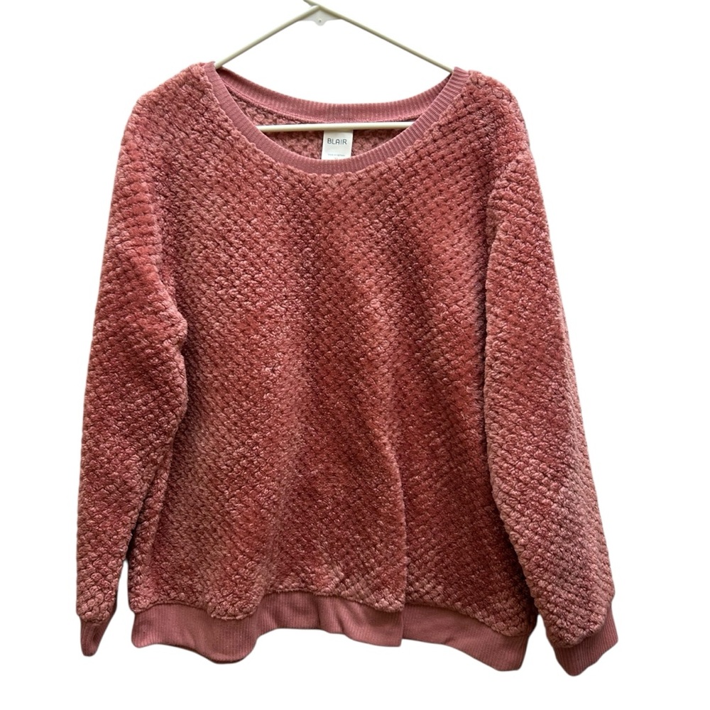 Vintage Blair Pink Textured Knit Sweater Fuzzy Cozy Pullover Crewneck